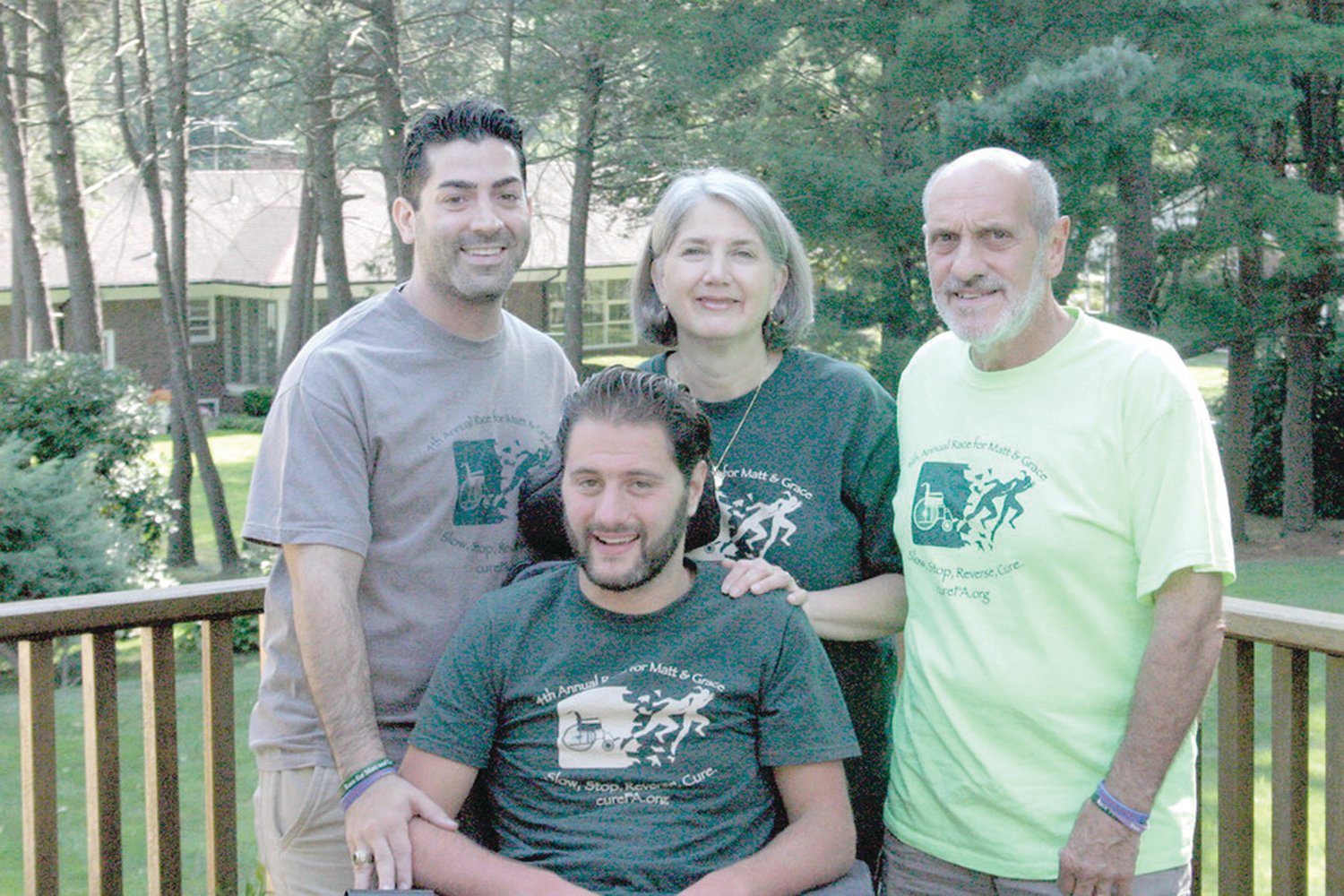 FAMILY: Matt DiIorio (at front), his family and friends believed connecting with the FAcommunity made a major difference in their lives. Pictured, back from left, are Michael Crawley, Sally Ann DiIorio and Jack DiIorio. (Cranston Herald file photo)